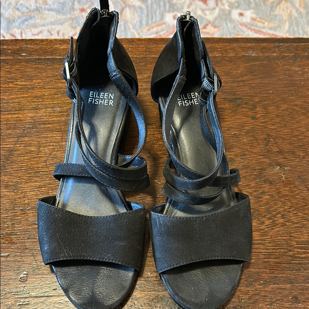 Eileen Fisher Black Sandals with Open Toe and Low Heel